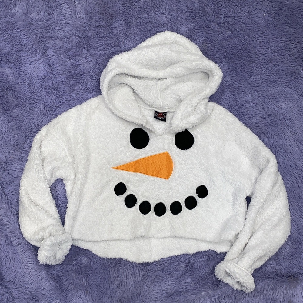 Well Worn Holiday Cropped Hoodie‎ Women's Size Medium Snowman Winter Holiday